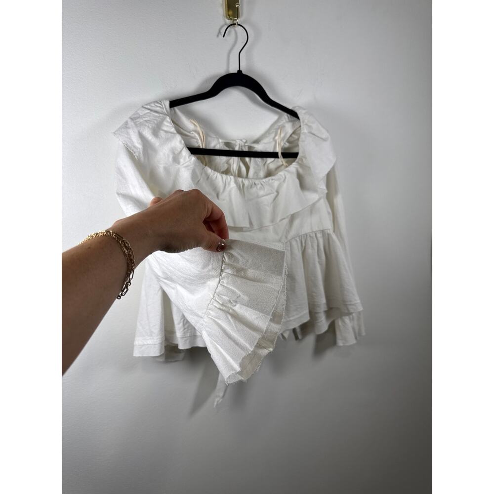 Free People Ruffle Peplum Tie-Back Top Peasant Cottagecore — White, M NWT - Picture 3 of 7